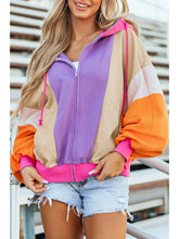 Oversized Pink Purple & Orange Colorblock Zip Hoodie
